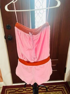 Urban Outfitters Pink Terry Romper with Orange Waistband